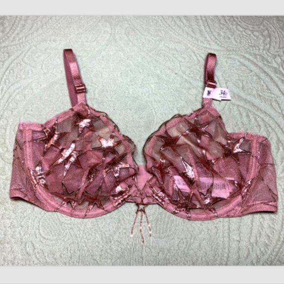 Victoria's Secret Very Sexy Stardust Embroidery Rose Gold Unlined Bra 34D Set - Picture 10 of 16